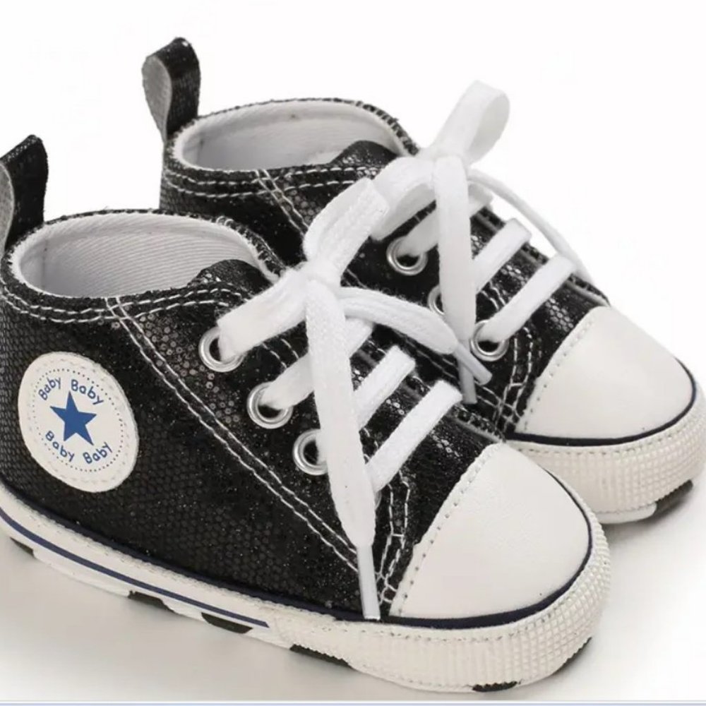 Toddler Girl Black Sequin High Top Lace Up Shoes